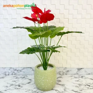 Bunga Anthurium B6 Latex Artificial Pot Terracota Pir