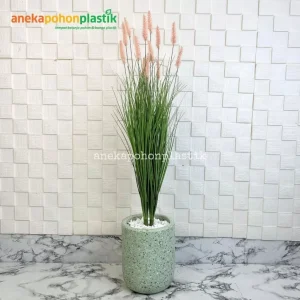 Bunga Artificial Ilalang Pink Pot Terracota Silinder Bulat Hijau