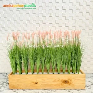 Bunga Artificial Ilalang Pot Planter Motif Kayu