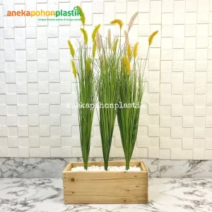 Bunga Artificial Ilalang T70 Pot Planter Motif Kayu Variasi Warna