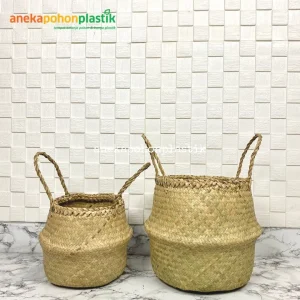 Cover Pot Anyaman Purun Belly Borneo Handle Basket