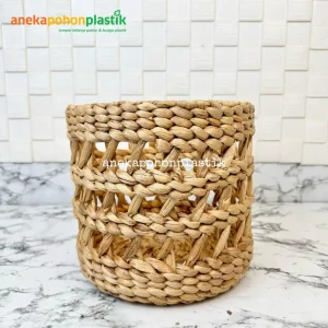 Cover Pot Eceng Gondok Motif Bulat Dekorasi Rumah