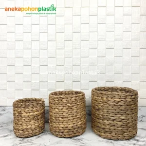Cover Pot Keranjang Eceng Gondok Bulat Dekorasi Rumah