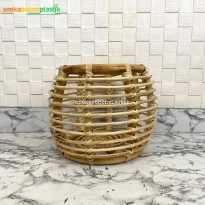 Cover Pot Rotan Kupas Lampion Bulat Keranjang Pajangan