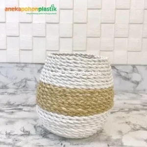 Cover Pot Seagrass Akasa Keranjang Serbaguna Putih Coklat
