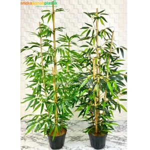 Pohon Artificial Bambu Hijau Kuning T140 Latex Pot Dasar