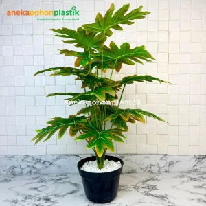 Pohon Artificial Monstera Jari Philo Orange X18 Semi Latex Pot Dasar Hitam